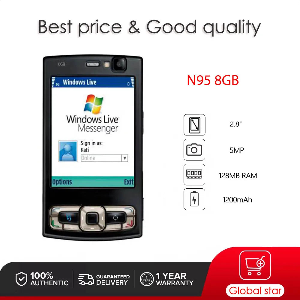 Nokia N95 8GB 5MP WIFI Bluetooth FM radio Mobile Phone Russian Arabic Hebrew Keyboard Made in Finland