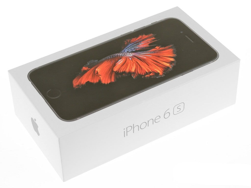 Box of iPhone 6s with a butterfly on the screen
